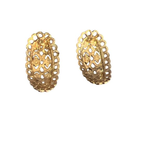 Vintage Gold Tone Filigree Earrings Pierced Lattice Openwork Dainty Estate 1" - Picture 4 of 5